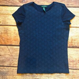 Women’s Ralph Lauren Blue Knit with Lace Shirt Size Medium